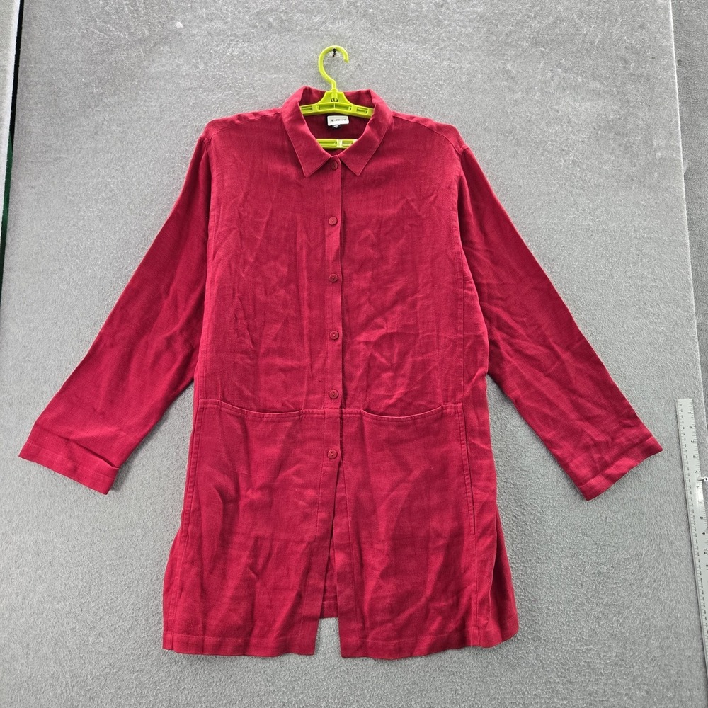 VINTAGE Eileen Fisher Women Dress Shirt M Red Collared Front 90s USA